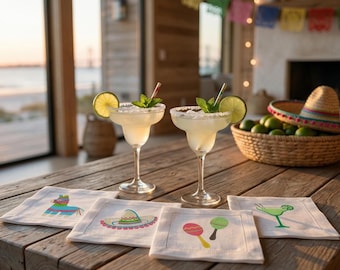 Embroidered Linen Cinco de Mayo Cocktail Napkins Set of 4 – Seasonal Hostess Gift