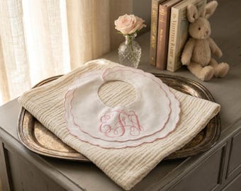 Personalized Scalloped Baby Bib – Christening & Baptism Gift | Embroidered Sunday Bib