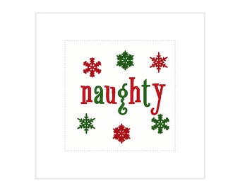 Linen Cocktail Napkins | Set of 4 | Custom Embroidered | Christmas | "Naughty/Nice"