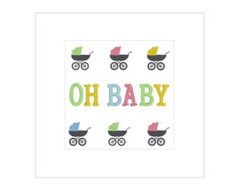 Linen Cocktail Napkins | Set of 4 | Custom Embroidered | Baby Shower | "Oh Baby"