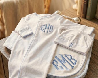 Personalized Baby Bed Set – Embroidered Newborn Keepsake - Picot Trim