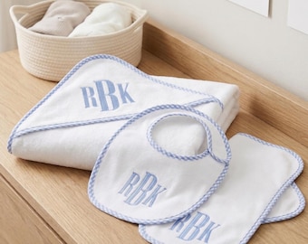 Personalized Baby Bath Gift Set – Hooded Towel, Bib & Burp Cloth