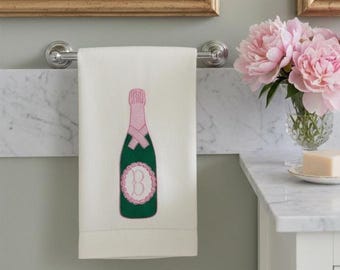 Champagne Bottle Monogrammed Tea Towel – Personalized Kitchen Gift & Hostess Towel