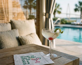 Embroidered Linen Cocktail Napkins Set of 4 – Funny Hostess Gift | Entertaining Decor