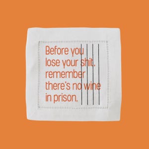 Prison Linen Cocktail Napkins | Set of 4 | Custom Embroidered | FUNNY | &quot;Prison&quot;