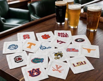 Embroidered Linen Cocktail Napkins Set of 4 – College Theme | Alumni & Hostess Gift