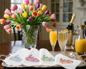 Embroidered Linen Easter Cocktail Napkins Set of 4 – Seasonal Hostess Gift