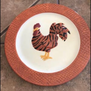 Vintage Hand Painted Rooster 3D Plate Ceramic