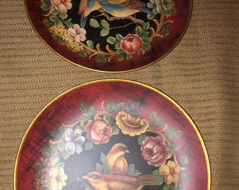 Zestaw 2 ozdobnych talerzy z motywem ptaków w kształcie kwiatów, 10 cali