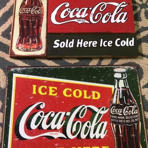 vintage coca-cola signs set of 2 wood and metal