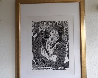 linogravure originale, limitée, "récupérée"