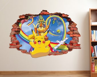 3D Pokemon Picachu Pichu Break Wall Sticker Decal Kids Art Removable Mural Decor 3D Pokemon Picachu Pichu Break Wall Sticker Decal Kids Art Removable Mural Decor