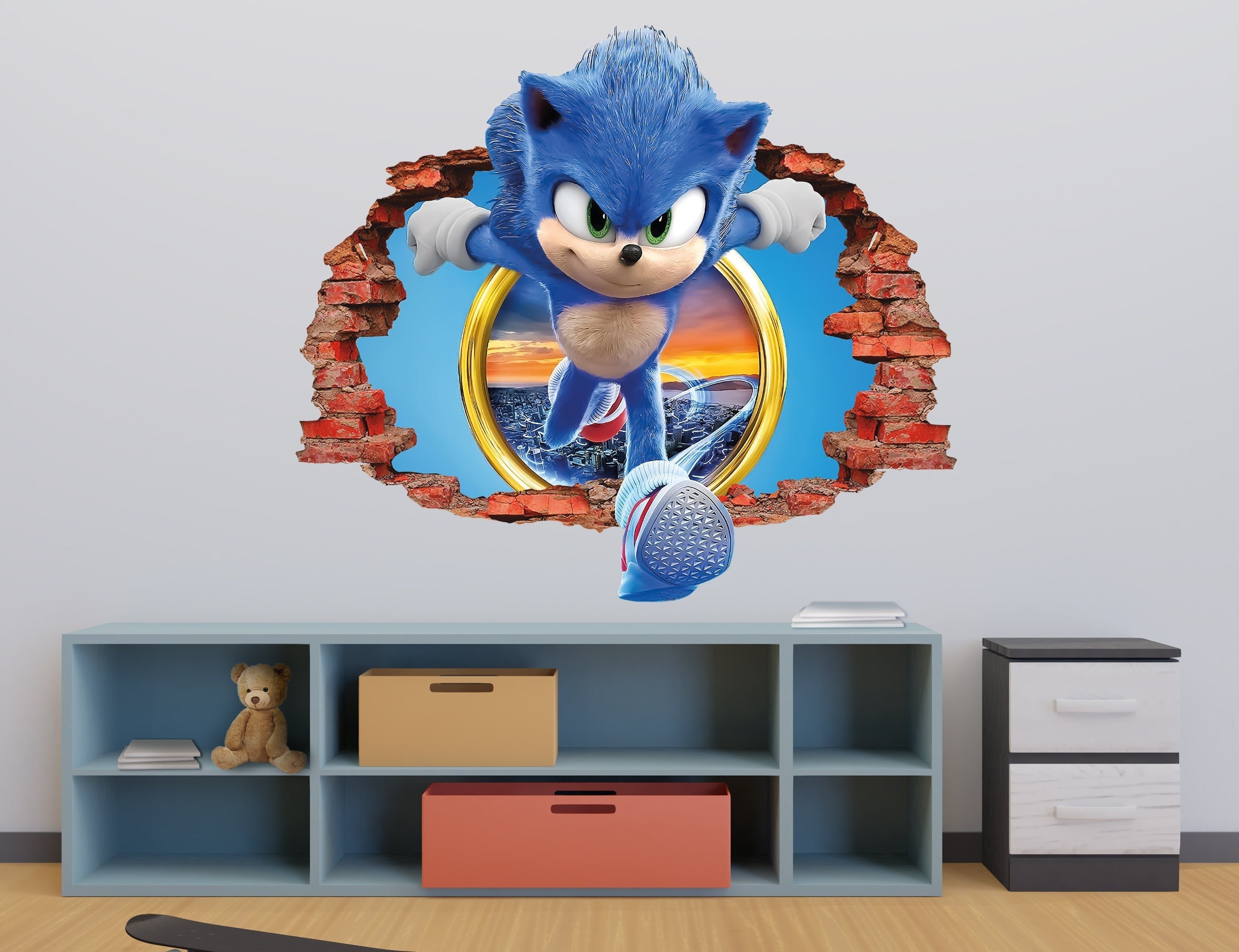 Sonic Wall Decal the Hedgehog Brick Wall Sticker 3D Smashed Etsy Ireland