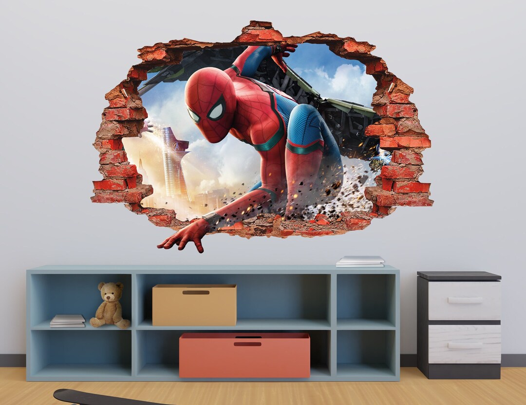 Spiderman Wall Decal Spider Man Wall Sticker 3D Smashed Etsy