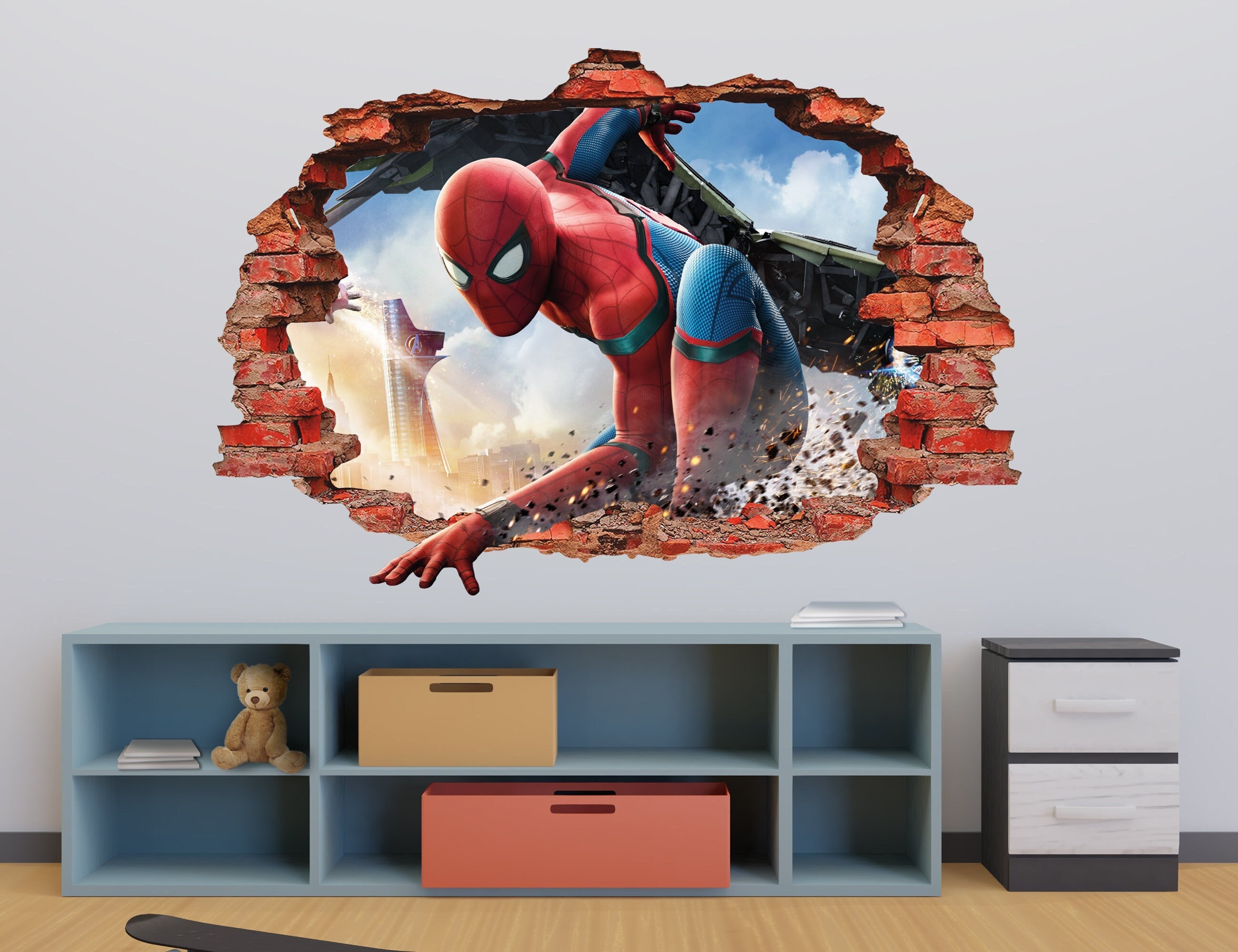 Spiderman Wall Decal Spider Man Wall Sticker 3D Smashed Etsy
