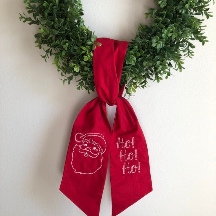 Embroidered Christmas Wreath Sash —