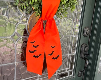 Orange or white wreath sash with bats on each side  FREE SHIPPING!!
