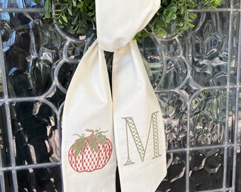 Ivory or white wreath sash with pumpkin and matching monogram font