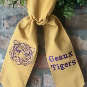 Gold, purple or white wreath sash with embroidered tiger and Geaux Tigers! ***FREE SHIPPING***