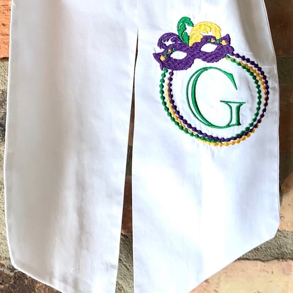 Mardi Gras wreath sash with beads, mask, and single initial monogram ***FREE SHIPPING***