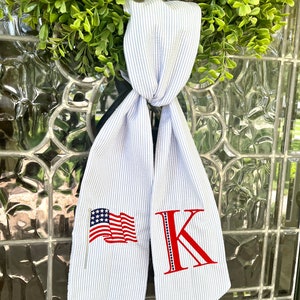 Patriotic wreath sash in two designs with single initial monogram. ***FREE SHIPPING***