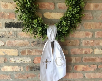Embroidered Easter Cross Wreath Sash: Personalized Initial Monogram