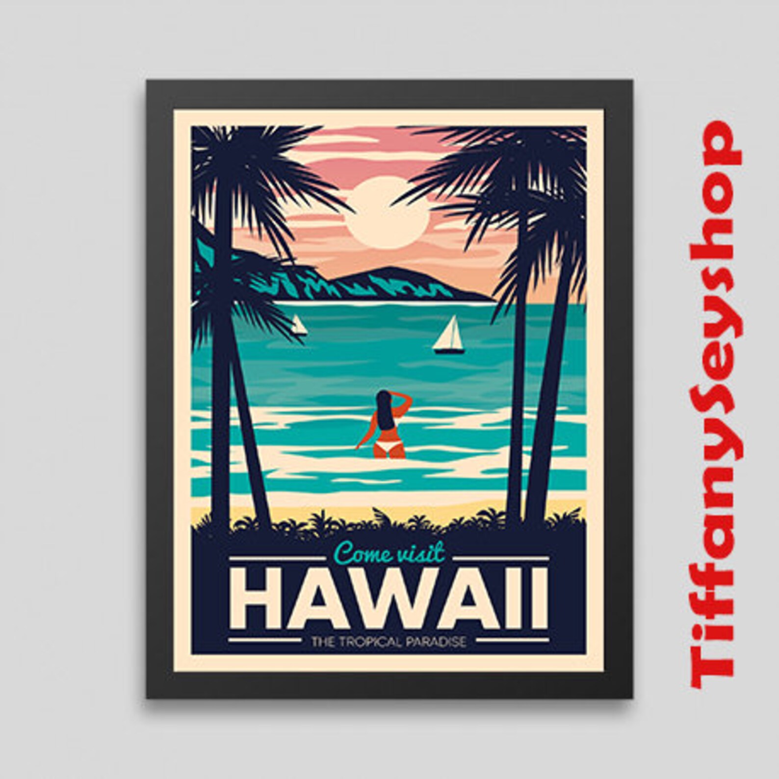 Hawaii Template Poster Travel Poster Vintage Poster With | Etsy