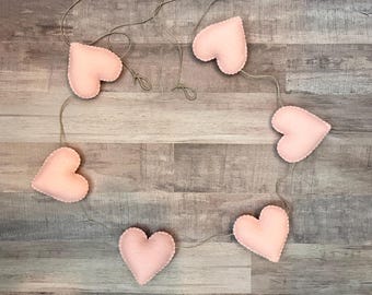 Pink Felt Heart Garland, Pink Heart Banner, Valentine’s Decor, Home Decor, Baby Room Decor