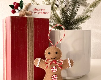 Felt Gingerbread Man Ornament, Peppermint Gingerbread Man, Christmas Tree Ornament, Felt Christmas Ornaments, Christmas Decor, Gift