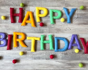 Happy Birthday Banner, Felt Birthday Banner, Party Decor, Handmade Felt Birthday Garland