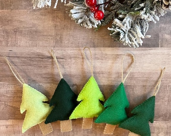 Felt Christmas Tree Ornaments, Rustic Farmhouse Decor, Set of 5
