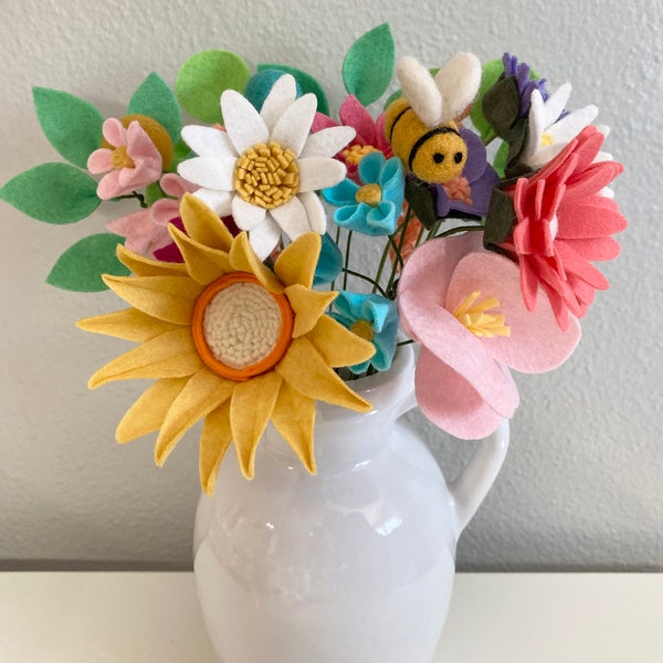 Spring Felt Bouquet, Summer Flowers, Wildflower Bouquet, Felt Flowers, Mother's Day Gift