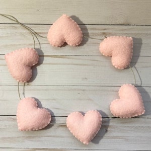 Pink Felt Heart Garland, Pink Heart Banner, Valentine’s Decor, Home Decor, Baby Room Decor