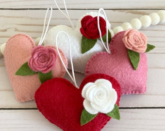 Set of 4 Valentine’s Ornaments, Felt Heart Ornaments, Valentine’s Day Decor, Valentine’s Gift, Valentine’s Tree Ornaments