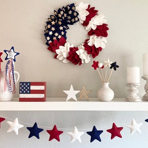 Guirnalda de estrellas de fieltro, decoración patriótica para el 4 de julio