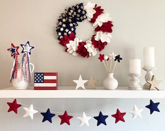 Felt Star Garland, Patriotic 4th of July Decor