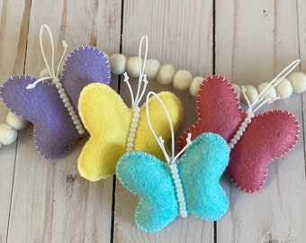 Set of 4 Felt Butterfly Ornaments, Easter Ornaments, Spring Ornaments