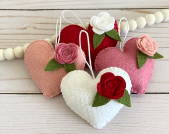 Set of 4 Valentine’s Ornaments, Felt Heart Ornaments, Valentine’s Day Decor, Valentine’s Gift, Valentine’s Tree Ornaments