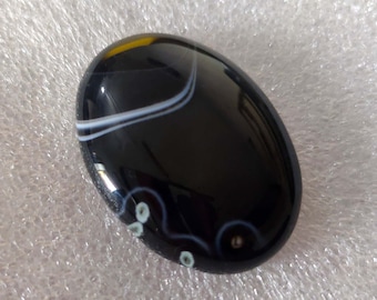Natural Black Banded Agate, Black Banded Agate Top Quality Oval Shape Loose Stone for making jewelry 32x26x8 mm.