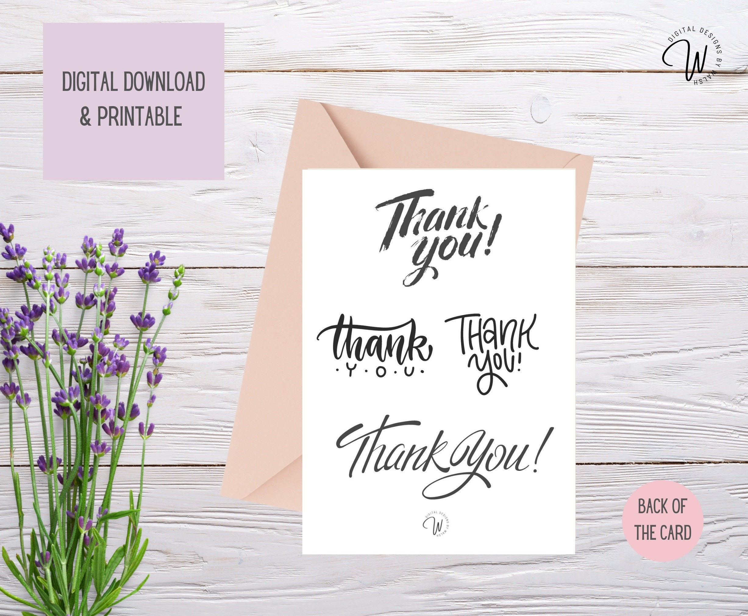 THANK YOU Printable Card Instant Download Blank Digital | Etsy