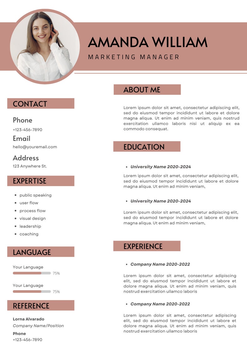 Resume Template for Canva With Cover Letter Professional CV Template ...