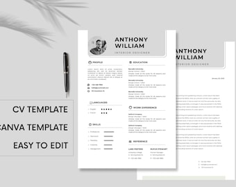 Resume Template for Canva with Cover Letter Professional CV Template, Canva Modern Resume template Canva, Professional Modern Resume