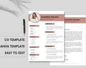 Resume Template for Canva with Cover Letter Professional CV Template, Canva Modern Resume template Canva, Professional Modern Resume