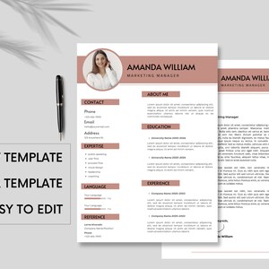 Resume Template for Canva with Cover Letter Professional CV Template, Canva Modern Resume template Canva, Professional Modern Resume