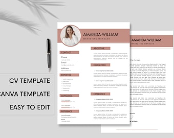 Resume Template for Canva with Cover Letter Professional CV Template, Canva Modern Resume template Canva, Professional Modern Resume