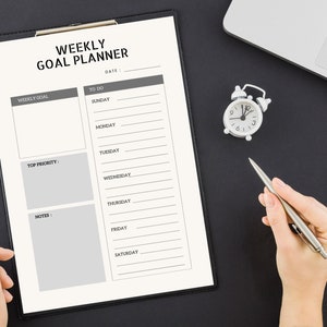 Minimalist Weekly Goal Planner Printable Productivity Planner Weekly To Do List, Week At a Glance, Weekly Agenda, A4/Letter Instant Download