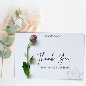 Bewerkbare dank u kaartsjabloon, dank u kaart afdrukbaar, dank u kaart, bloemen dank u, bewerken met Canva GRATIS Bedankt voor uw aankoop