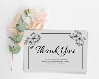 Editable Thank You Card Template, Thank You Card Printable, Thank you Card, Floral Thank You, Edit with Canva FREE