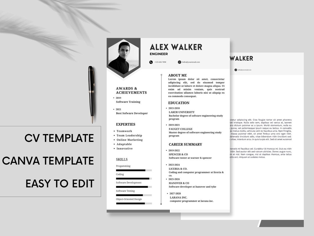 Resume Template for Canva With Cover Letter Professional CV Template ...