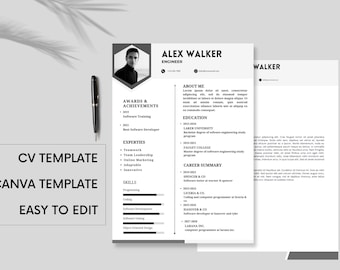 Resume Template for Canva with Cover Letter Professional CV Template, Canva Modern Resume template Canva, Professional Modern Resume